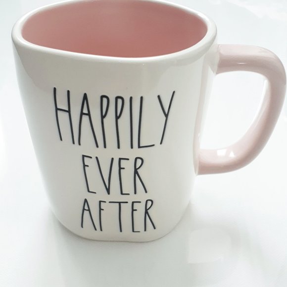 Rae Dunn Mug 'Happily Ever After' with Pink Interior and Handle - Picture 1 of 4